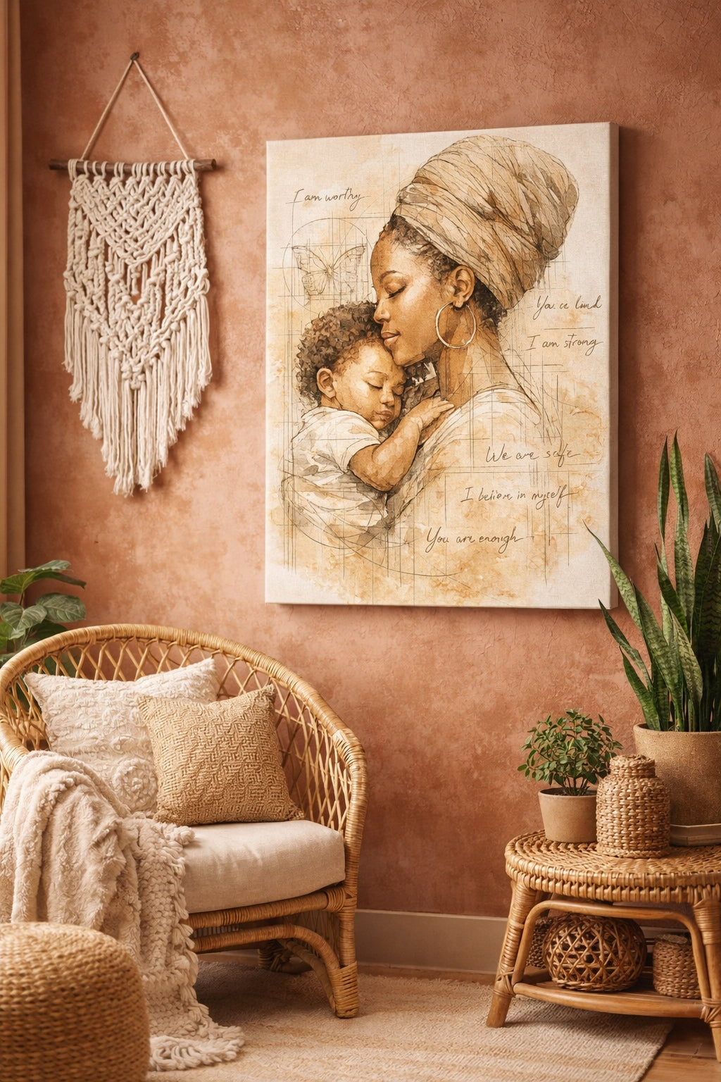 Motherhood Wall Art – Mother and Child Sketch Print, Afrocentric Affirmation Decor, Black Motherhood Minimalist Art