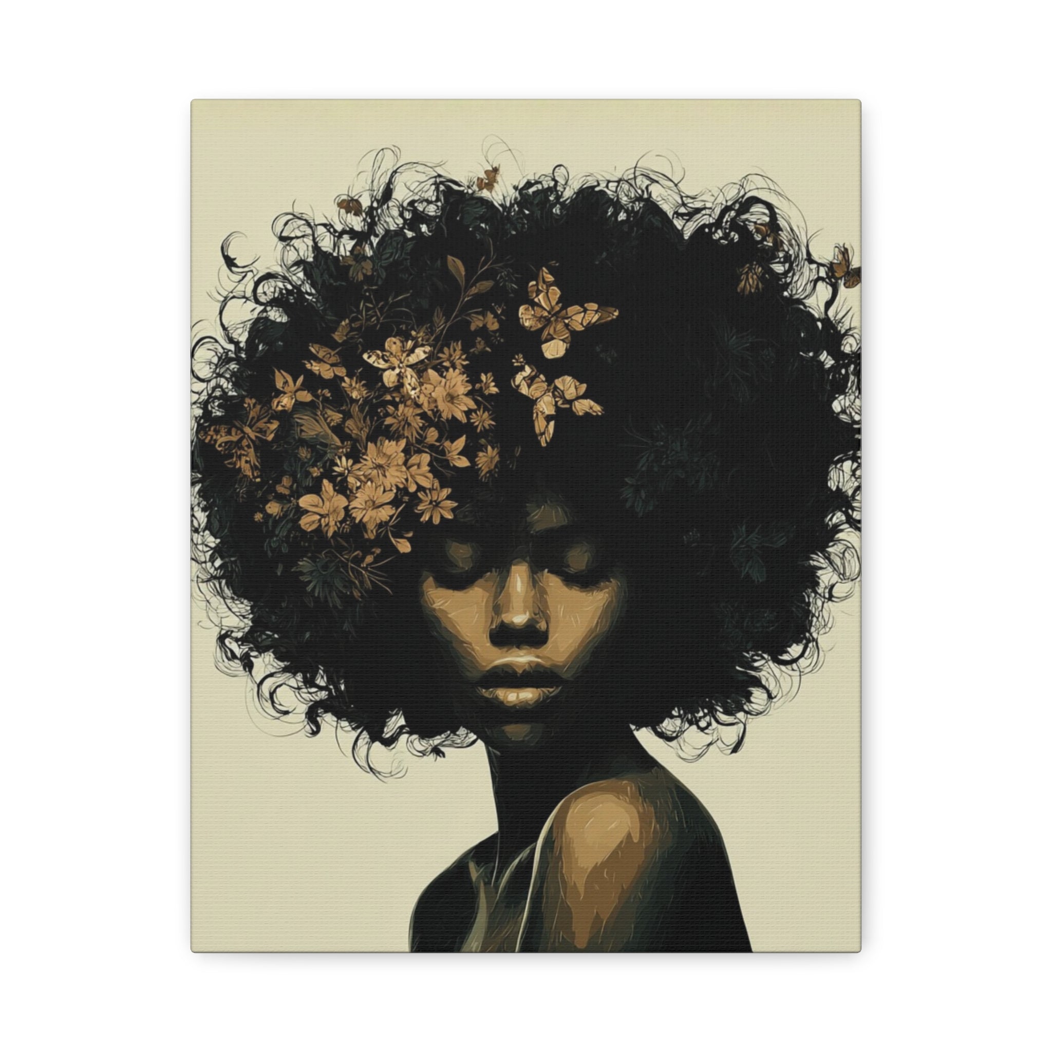 Afro Floral Portrait Canvas — Matte Stretched Wall Art