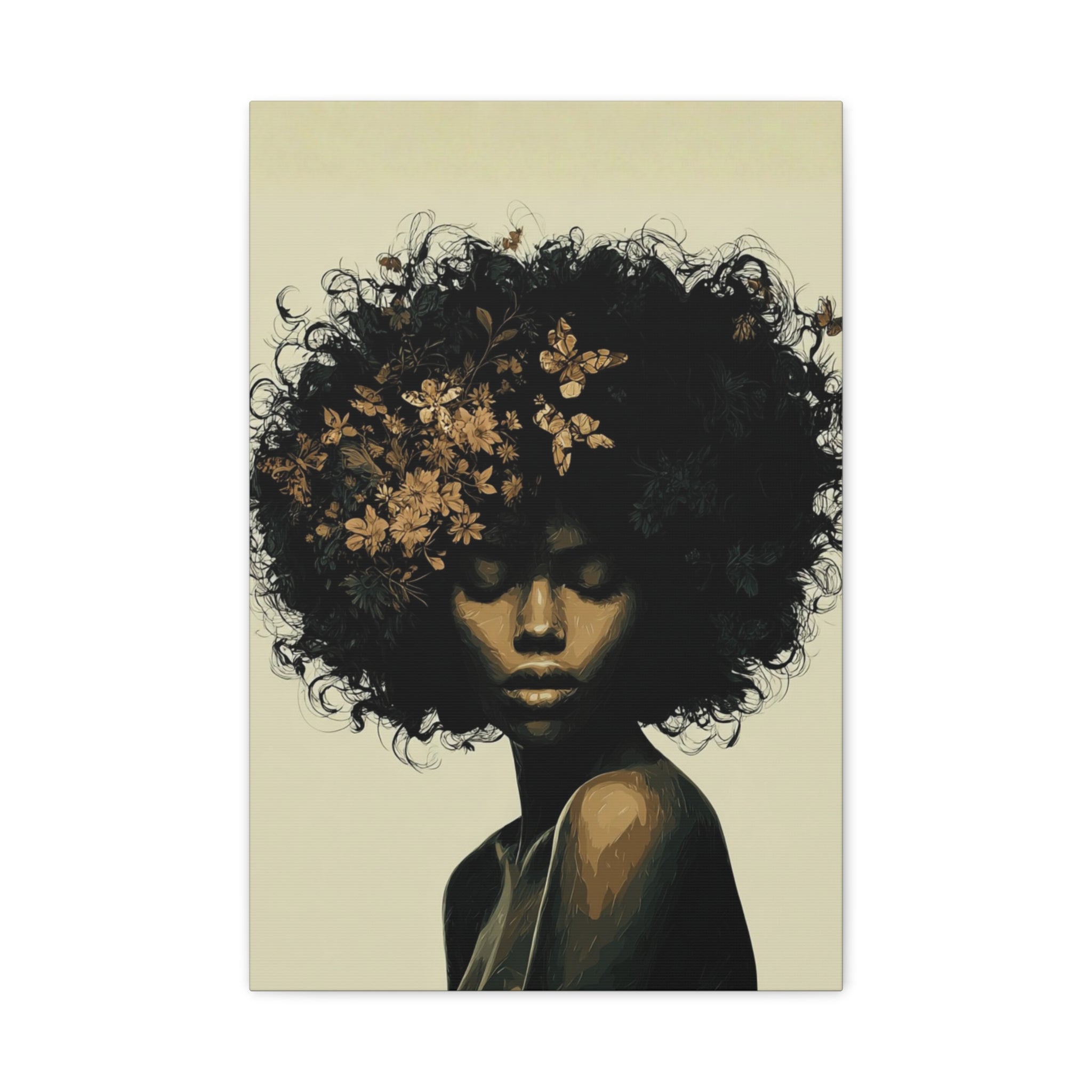 Afro Floral Portrait Canvas — Matte Stretched Wall Art