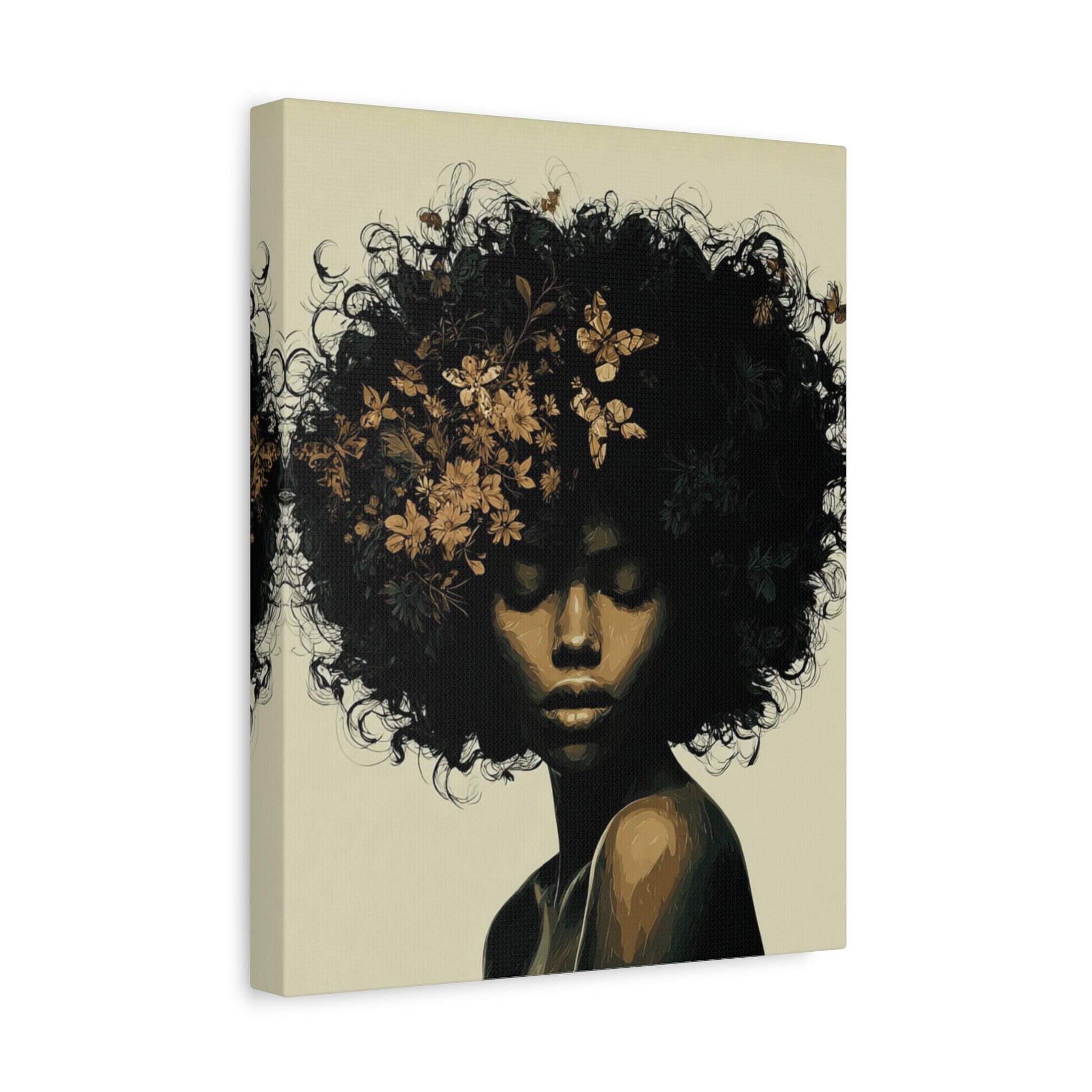 Afro Floral Portrait Canvas — Matte Stretched Wall Art