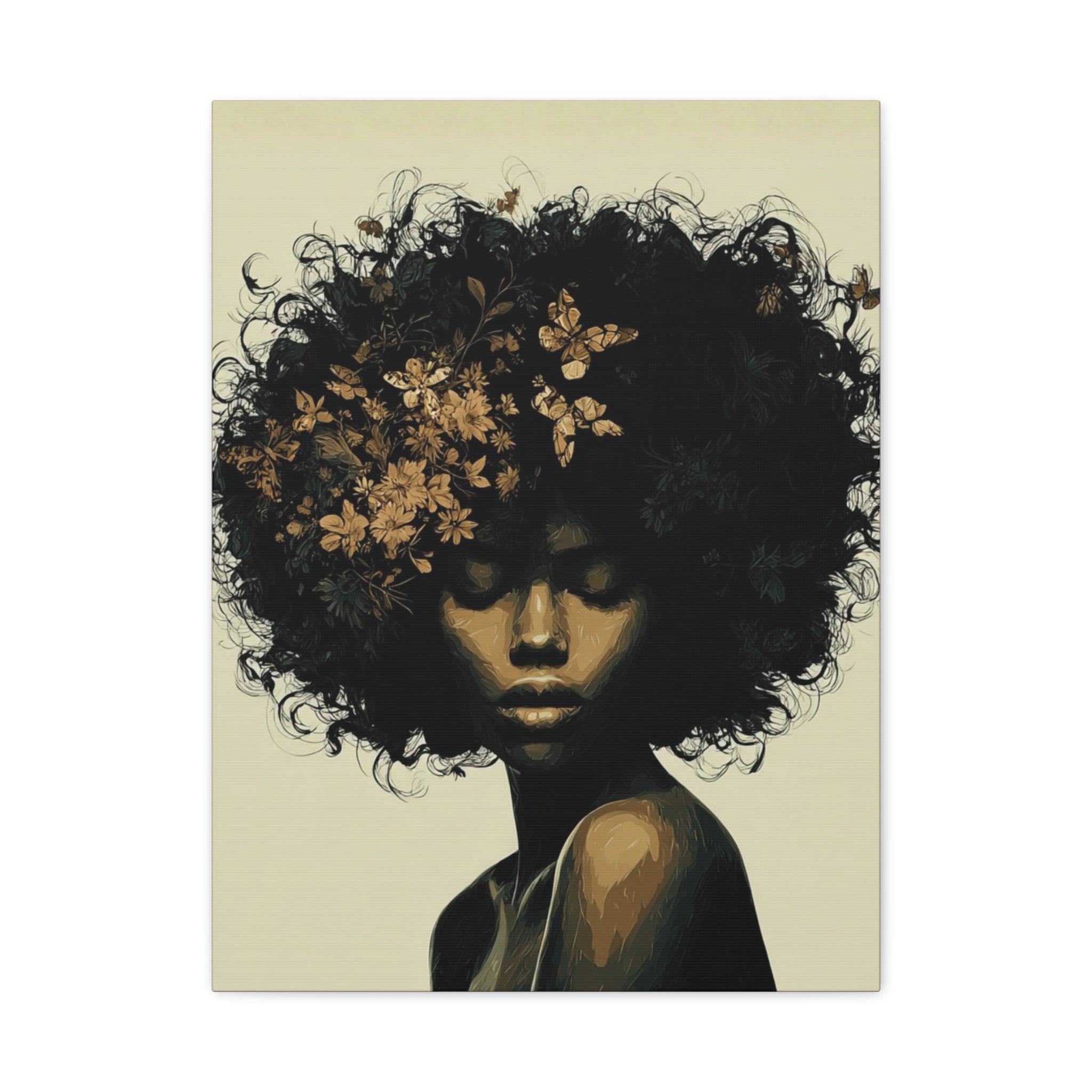 Afro Floral Portrait Canvas — Matte Stretched Wall Art