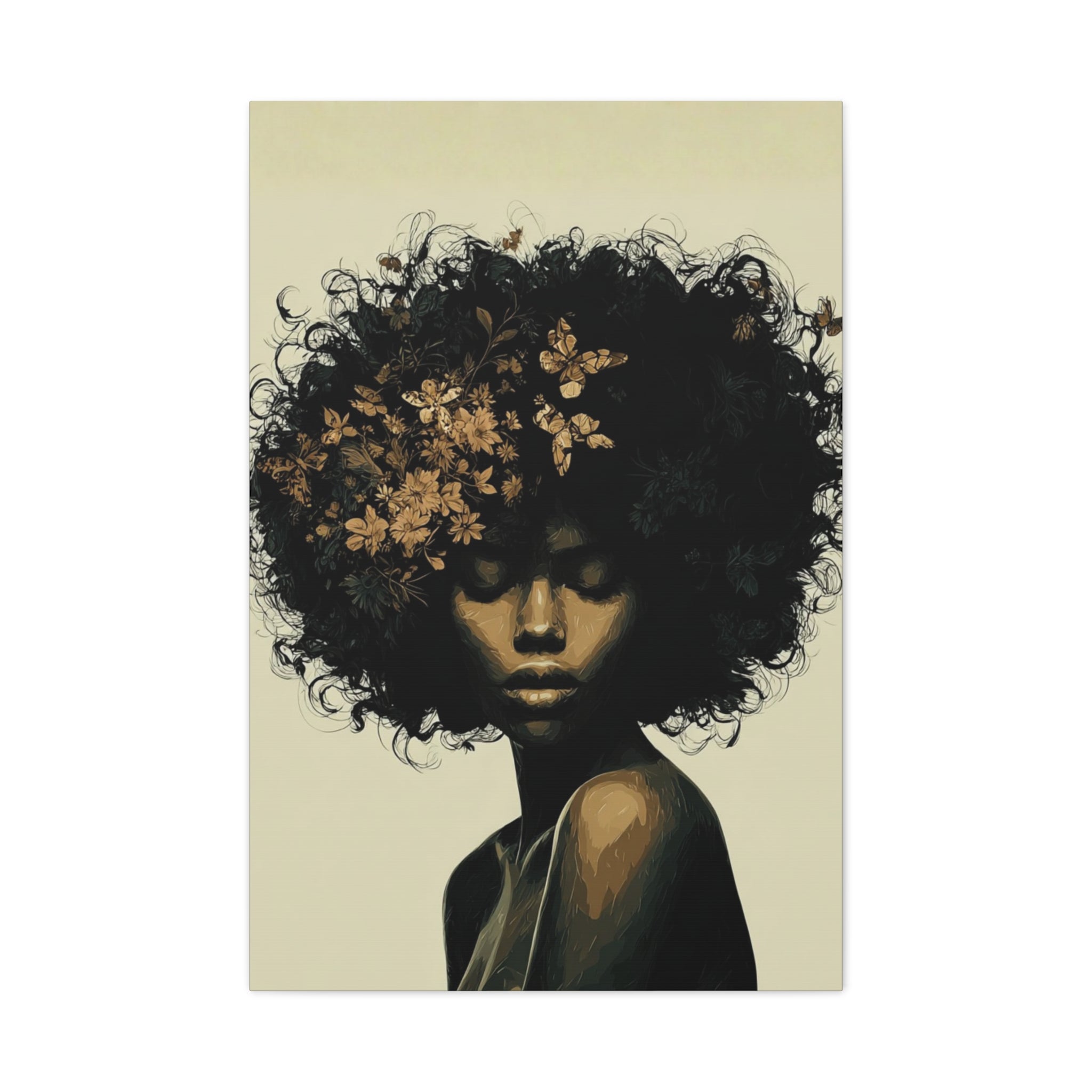 Afro Floral Portrait Canvas — Matte Stretched Wall Art