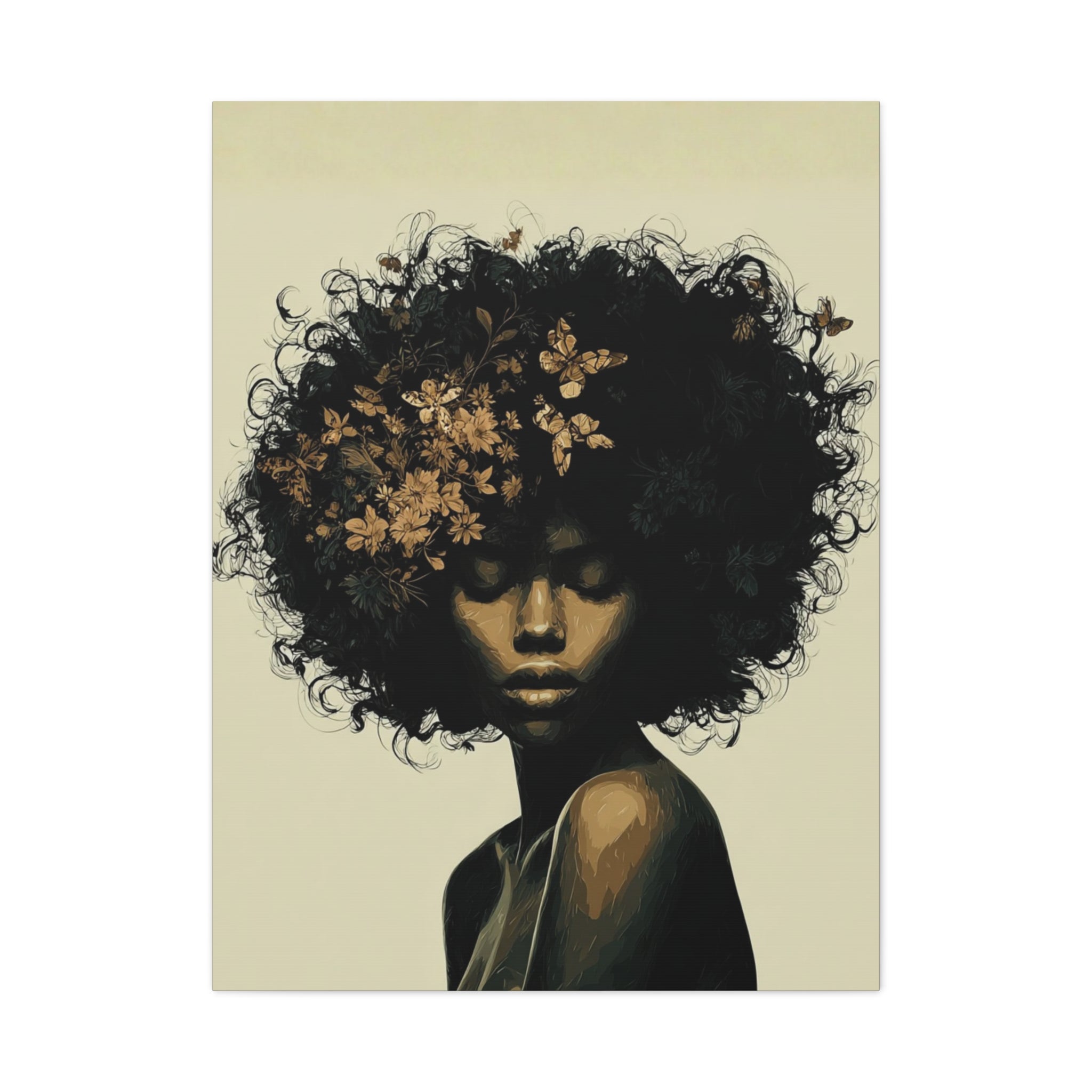 Afro Floral Portrait Canvas — Matte Stretched Wall Art