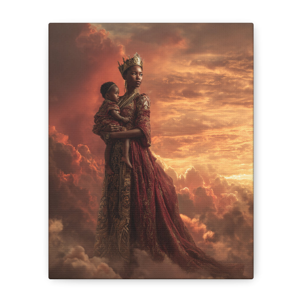 African Queen Mother Wall Art Canvas, Black Royalty Art Print, Melanin Motherhood Decor, Regal Black Woman Portrait, Afrocentric Home Decor, Luxury Gold Wall Art