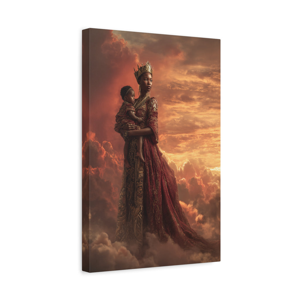 African Queen Mother Wall Art Canvas, Black Royalty Art Print, Melanin Motherhood Decor, Regal Black Woman Portrait, Afrocentric Home Decor, Luxury Gold Wall Art