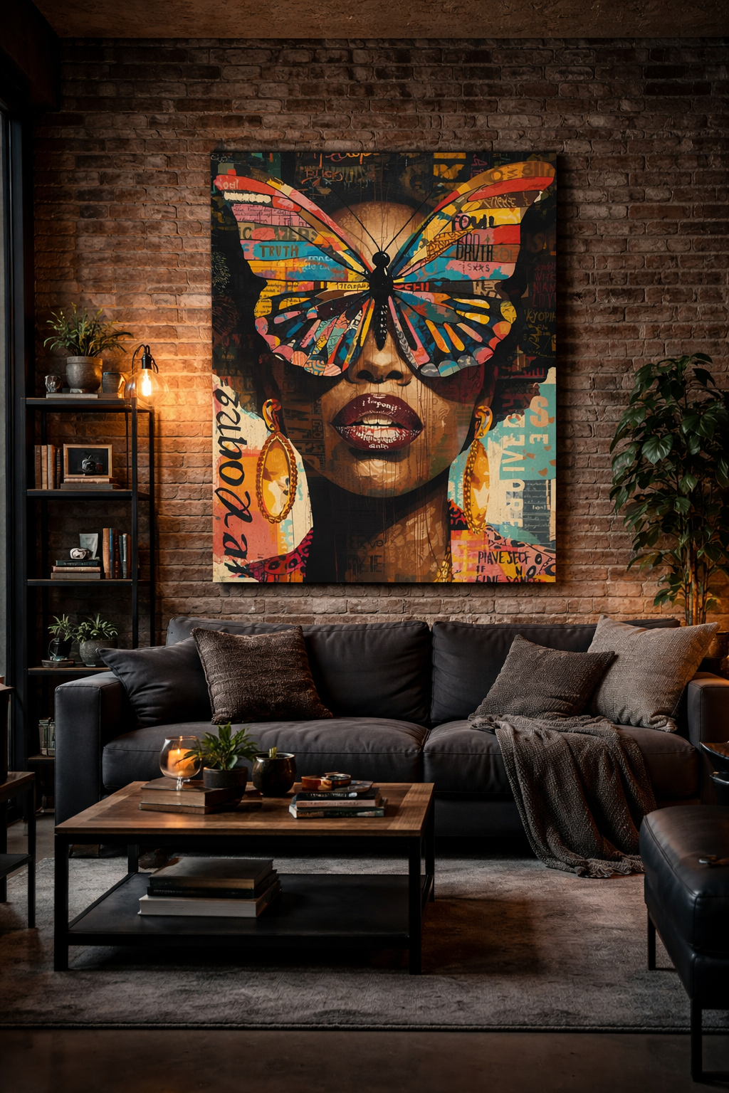 Colorful Butterfly Woman Wall Art Print, Afrocentric Abstract Canvas Art, Large Statement Wall Art, Black Woman Artwork