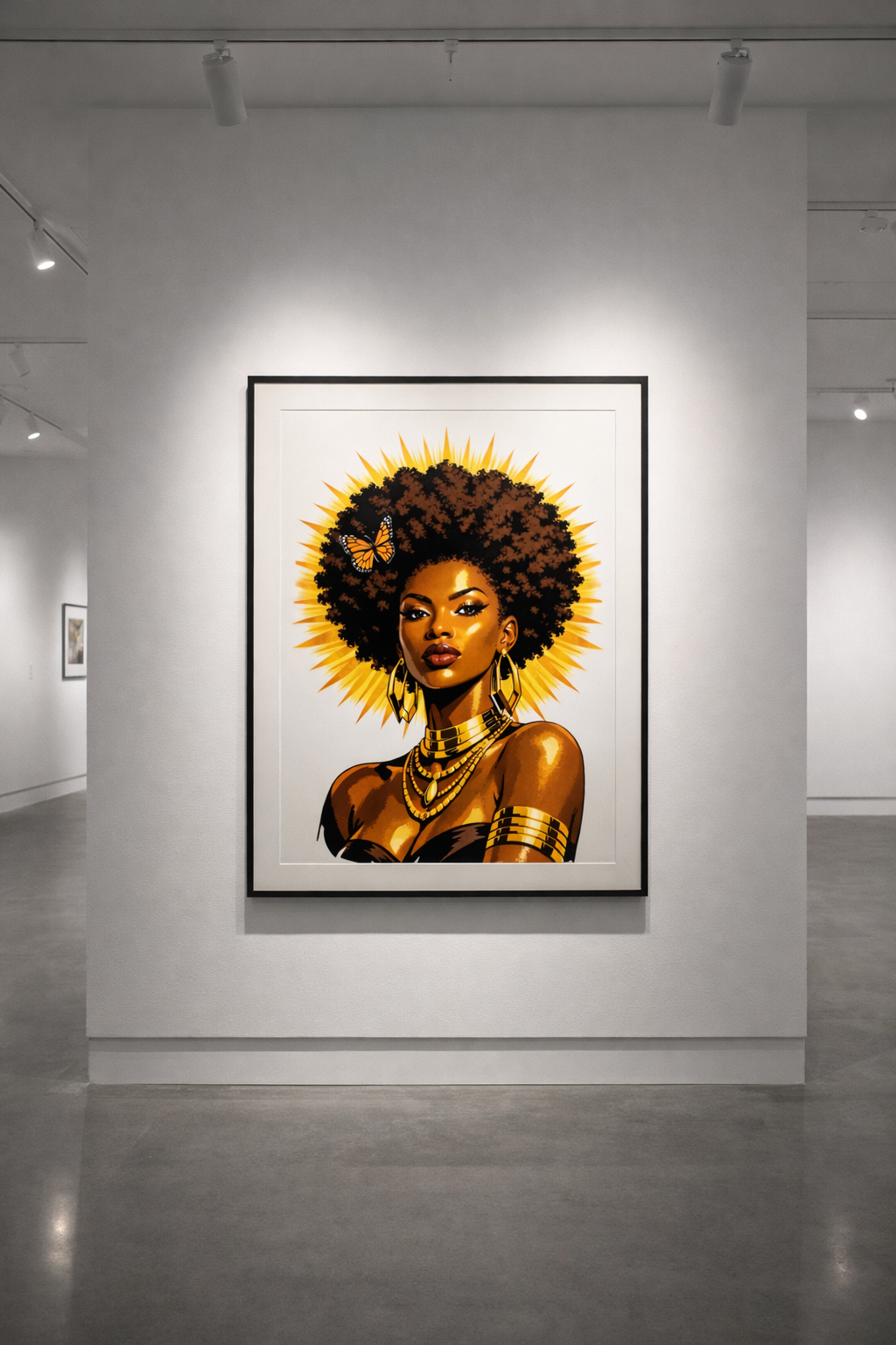 Solar Queen Poster – Afrocentric Black Woman Wall Art, Natural Hair Queen Portrait, Gold Halo Empowerment Art Print