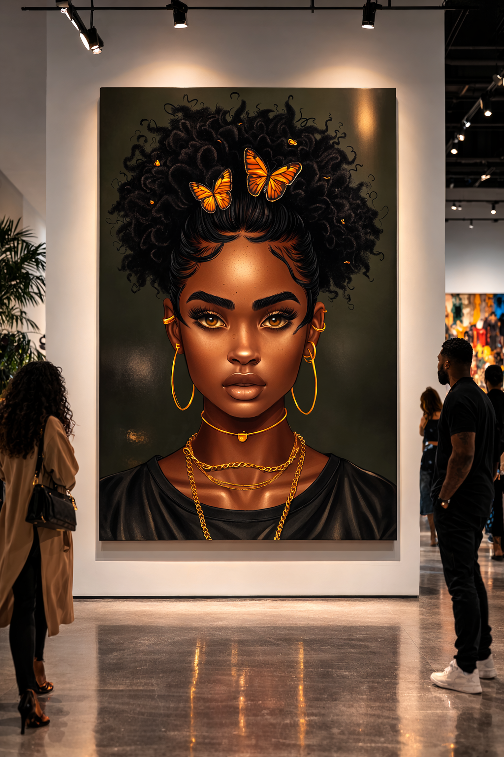 Butterfly Crown – Afro Woman Portrait Metal Wall Art, Black Woman Digital Art Print, Modern Afrocentric Wall Decor, Butterfly Transformation Artwork