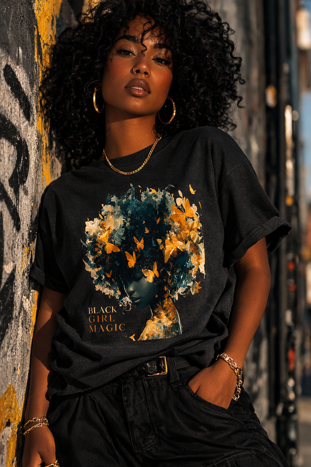 Black Girl Magic Butterfly Afro Graphic Tee