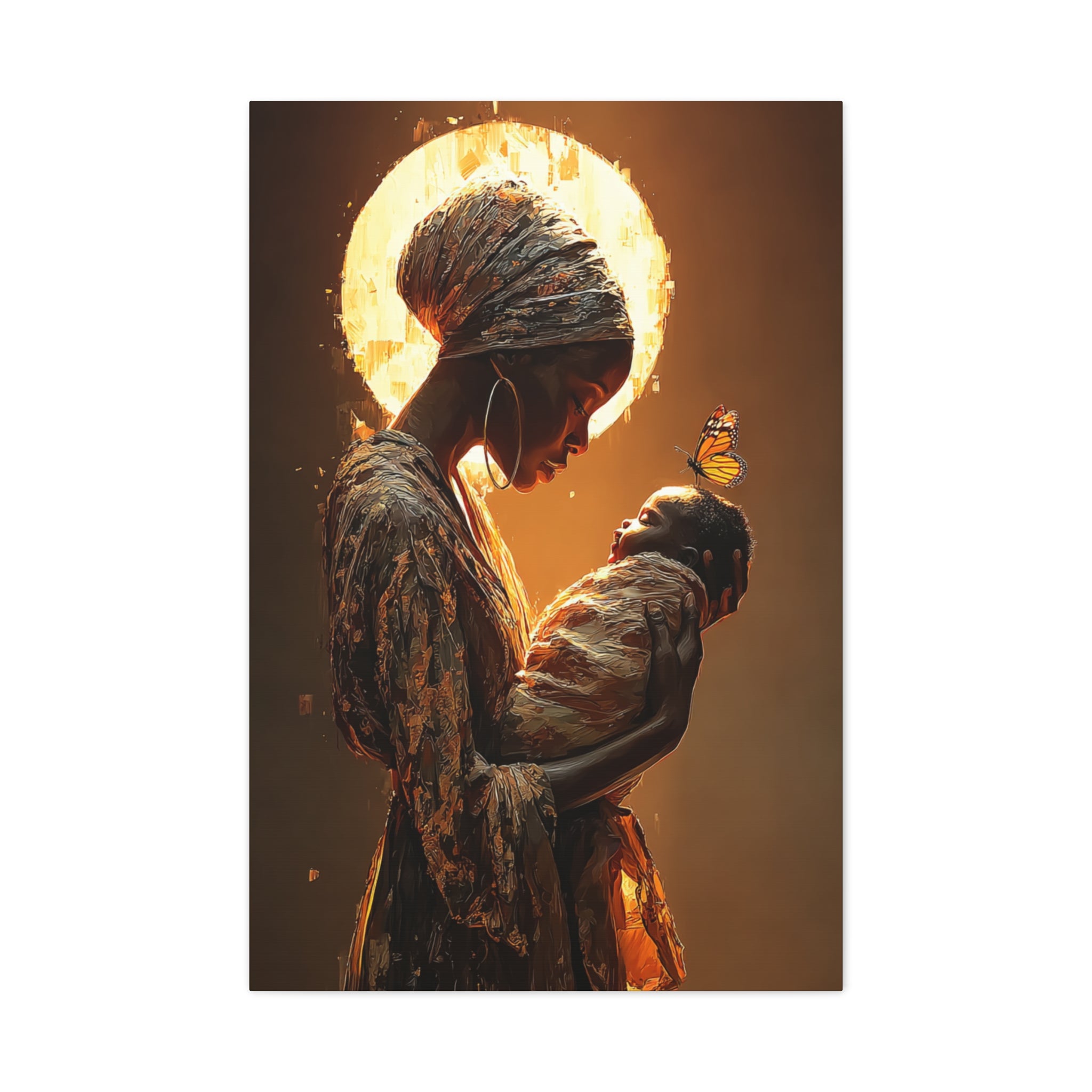 Sacred Motherhood Wall Art Print, Black Mother and Baby Canvas, African American Motherhood Art, Butterfly Symbolism, Spiritual Nursery Decor