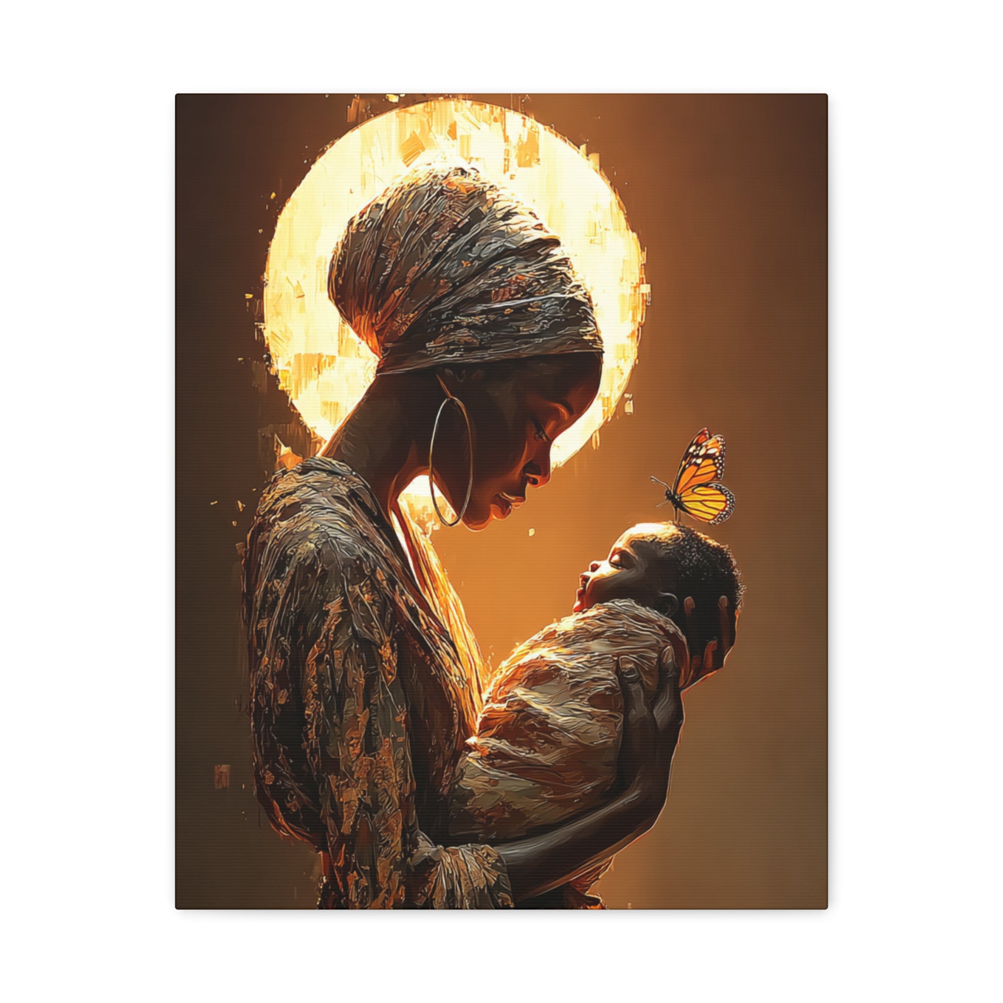 Sacred Motherhood Wall Art Print, Black Mother and Baby Canvas, African American Motherhood Art, Butterfly Symbolism, Spiritual Nursery Decor