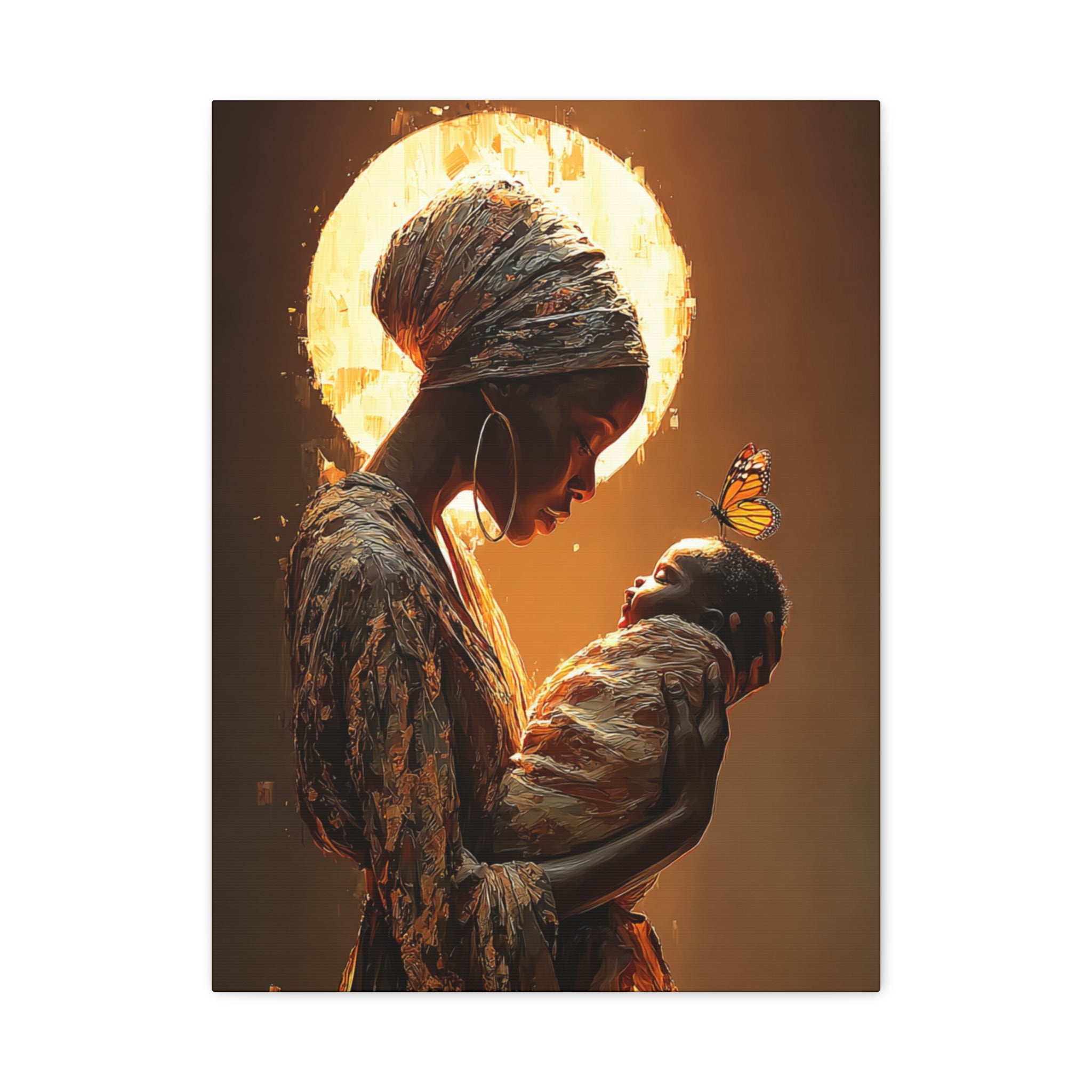 Sacred Motherhood Wall Art Print, Black Mother and Baby Canvas, African American Motherhood Art, Butterfly Symbolism, Spiritual Nursery Decor