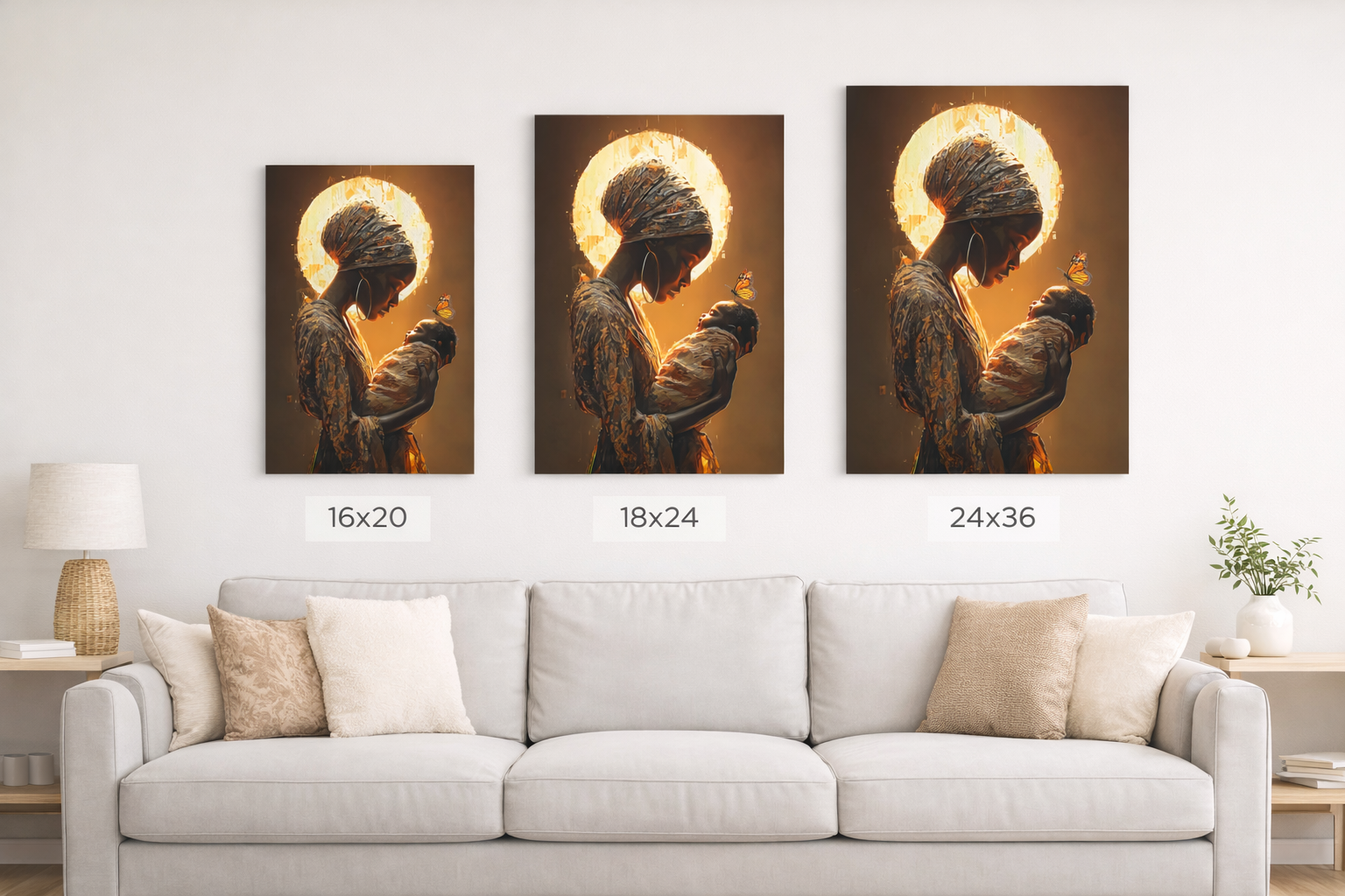 Sacred Motherhood Wall Art Print, Black Mother and Baby Canvas, African American Motherhood Art, Butterfly Symbolism, Spiritual Nursery Decor