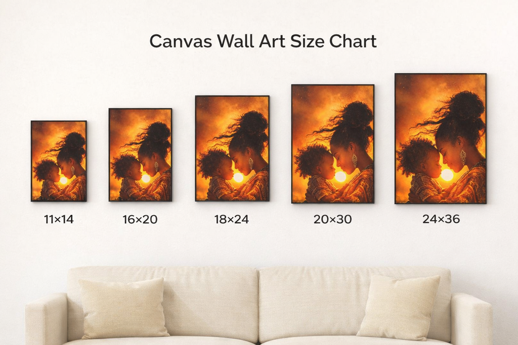 African American Mother and Child Sunset Canvas Art, Black Motherhood Artwork, Afro Mom and Baby Portrait, Warm Sunset Family Canvas