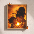African American Mother and Child Sunset Canvas Art, Black Motherhood Artwork, Afro Mom and Baby Portrait, Warm Sunset Family Canvas