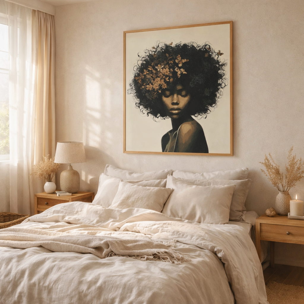 Afro Floral Portrait Canvas — Matte Stretched Wall Art