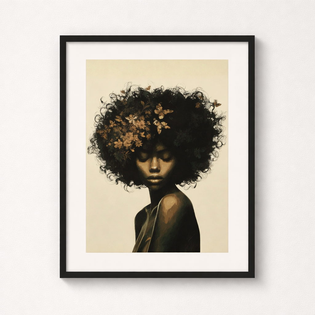 Afro Floral Portrait Canvas — Matte Stretched Wall Art
