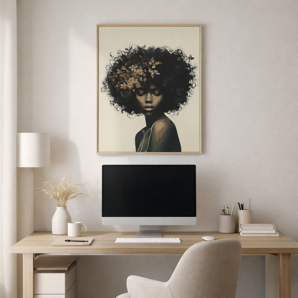 Afro Floral Portrait Canvas — Matte Stretched Wall Art