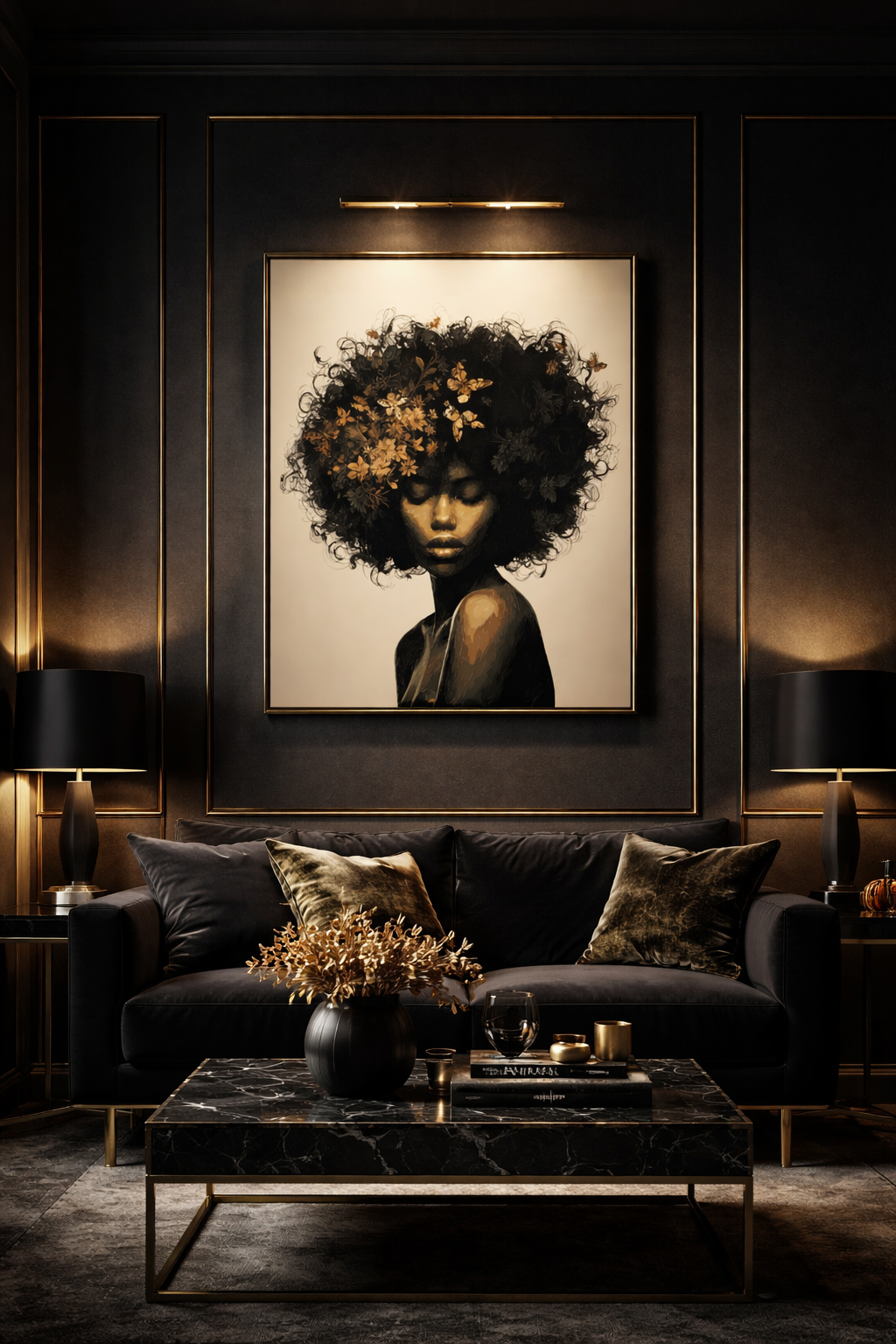 Afro Floral Portrait Canvas — Matte Stretched Wall Art