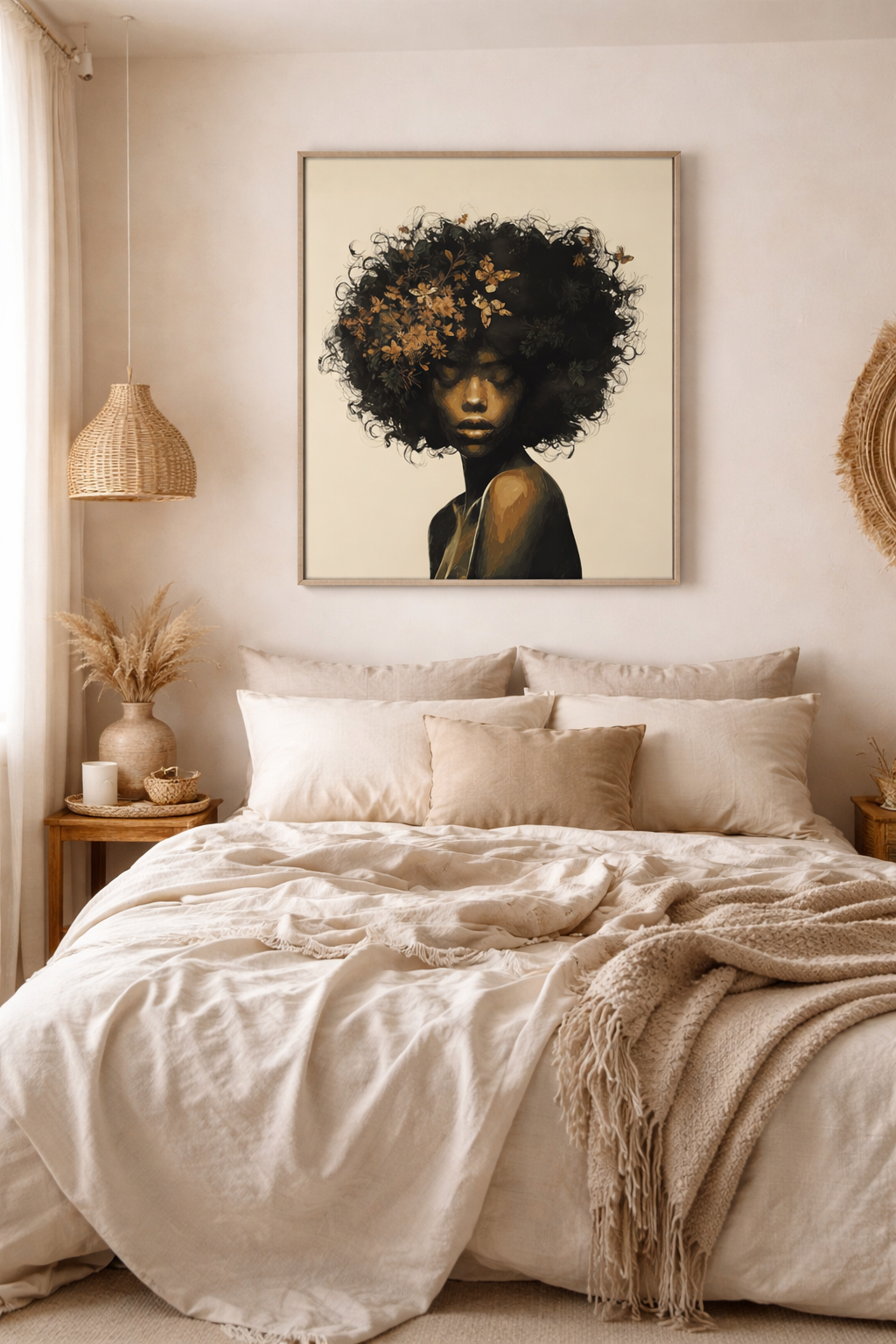 Afro Floral Portrait Canvas — Matte Stretched Wall Art