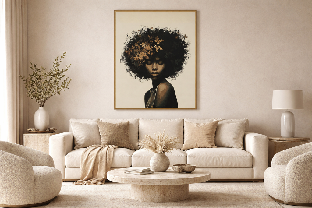 Afro Floral Portrait Canvas — Matte Stretched Wall Art