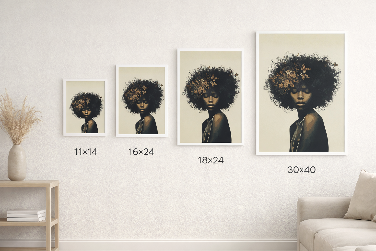 Afro Floral Portrait Canvas — Matte Stretched Wall Art
