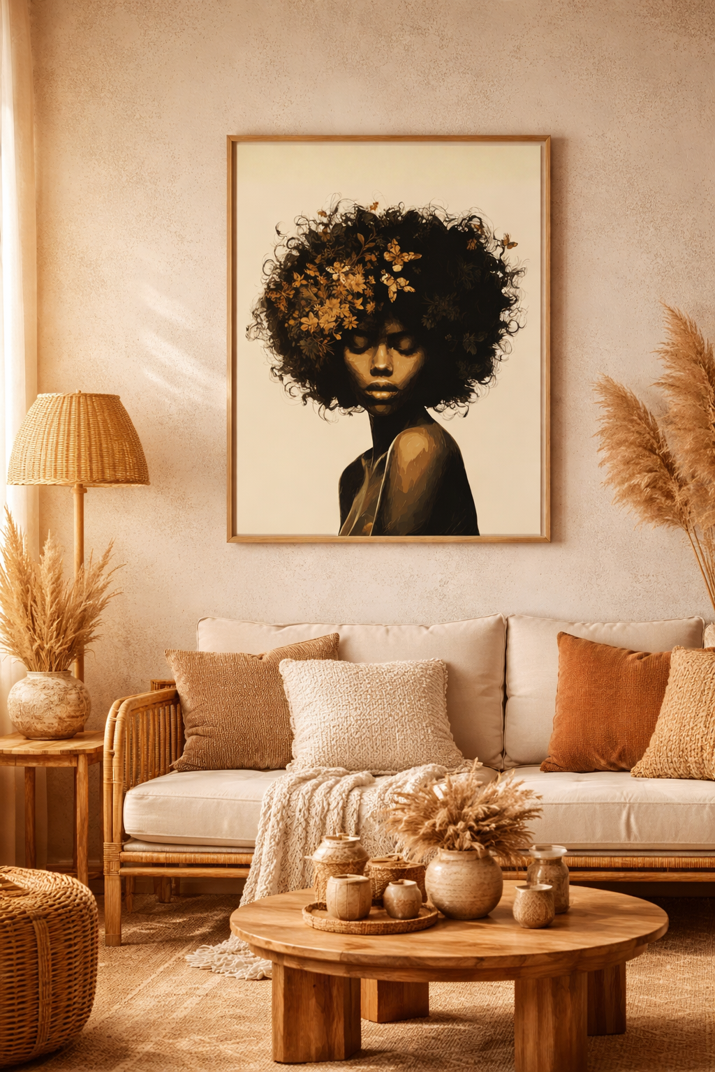 Afro Floral Portrait Canvas — Matte Stretched Wall Art