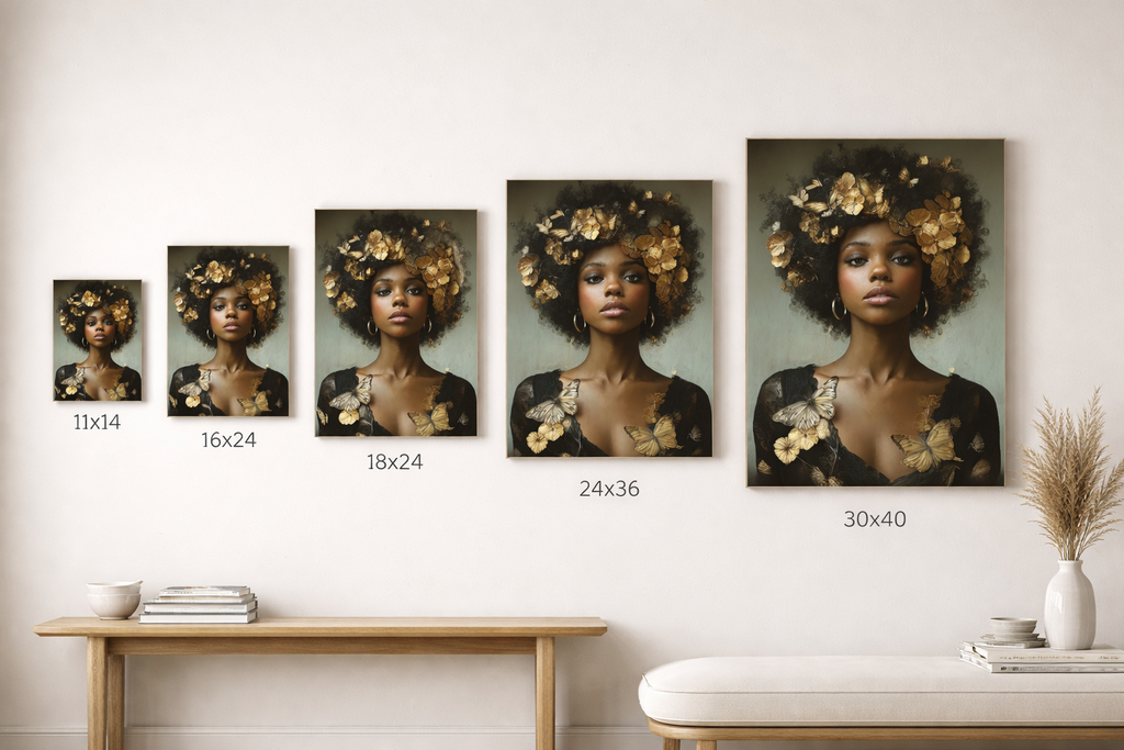 Black Woman Wall Art Canvas – Afro Gold Floral Portrait