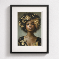 Black Woman Wall Art Canvas – Afro Gold Floral Portrait