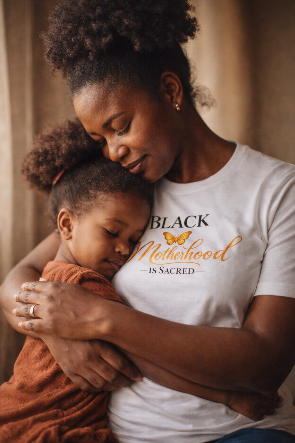 Motherhood T-Shirt — "Black Motherhood Is Sacred" Gold Butterfly Tee