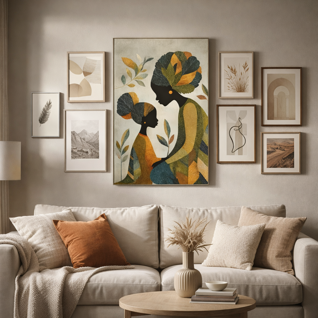 Mother and Daughter Abstract Art Canvas Print — African-Inspired Family Wall Decor