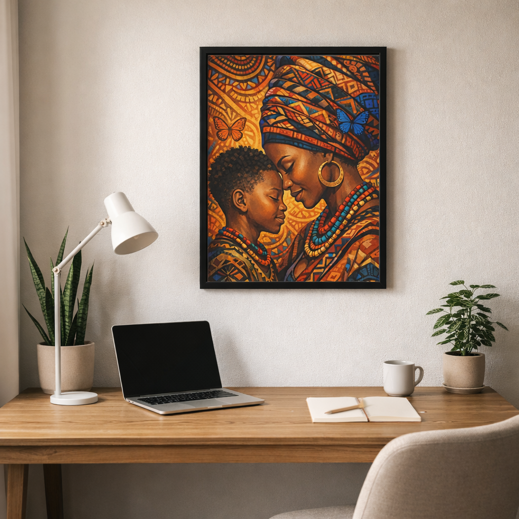 African Mother and Child Wall Art Print – Afrocentric Black Family Decor