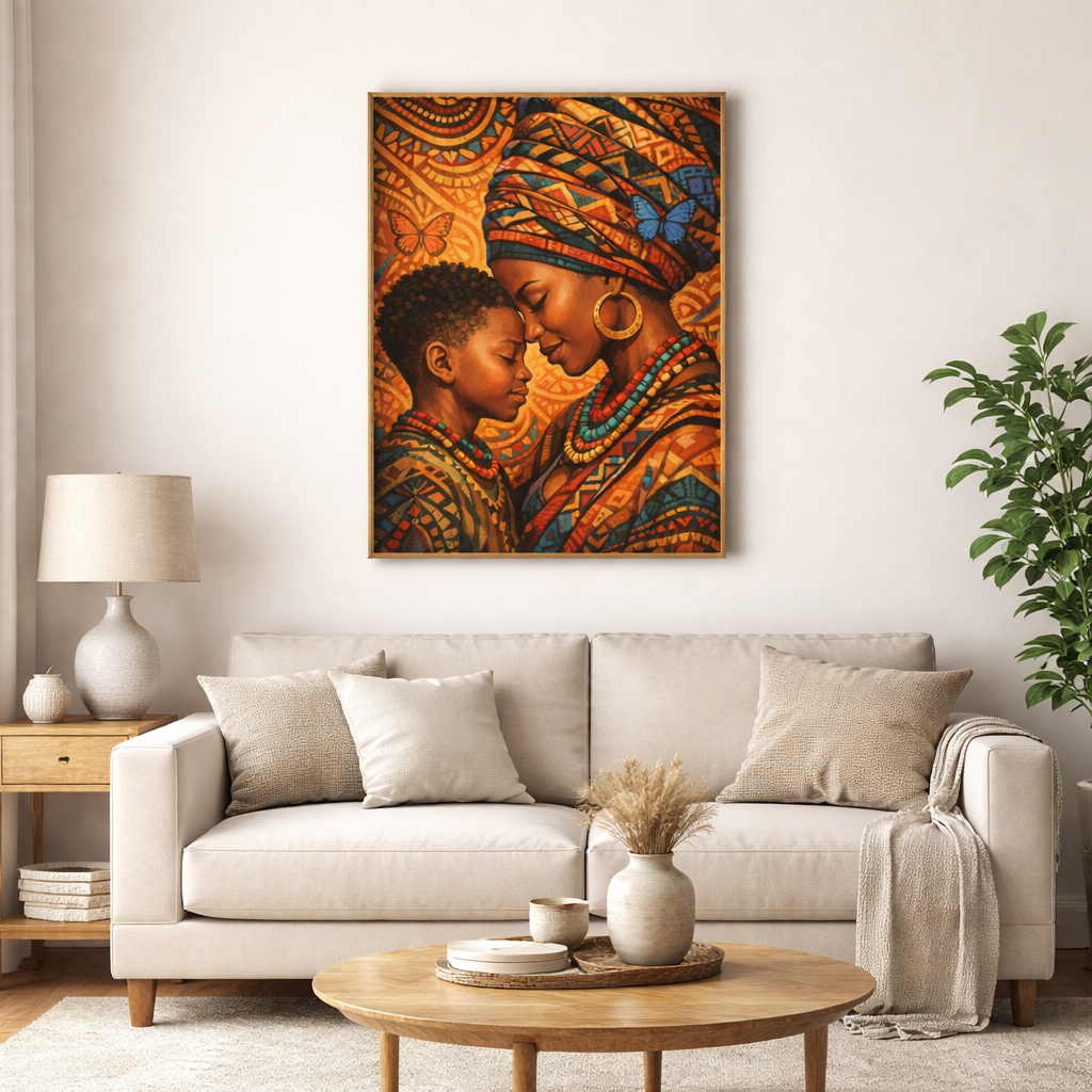 African Mother and Child Wall Art Print – Afrocentric Black Family Decor