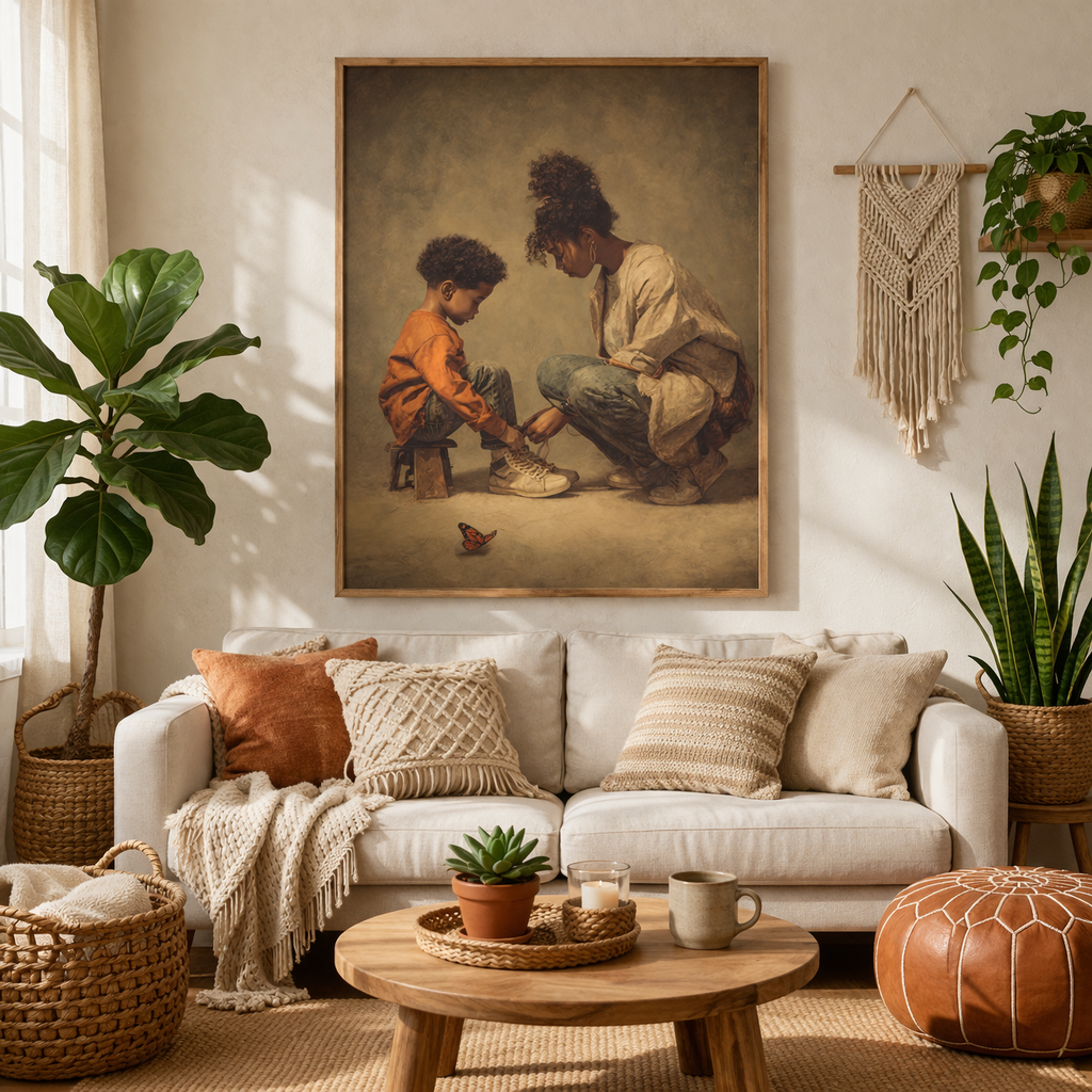 Mother and Child Wall Art Print – Emotional Black Family Decor