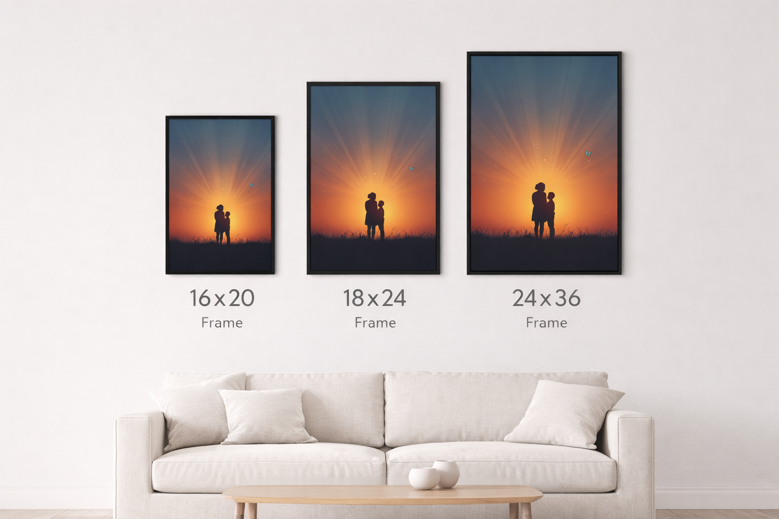 Sunset Silhouette Wall Art Print – Mother and Child Artwork, Emotional Family Decor, Warm Sunset Poster, Minimalist Printable Wall Art