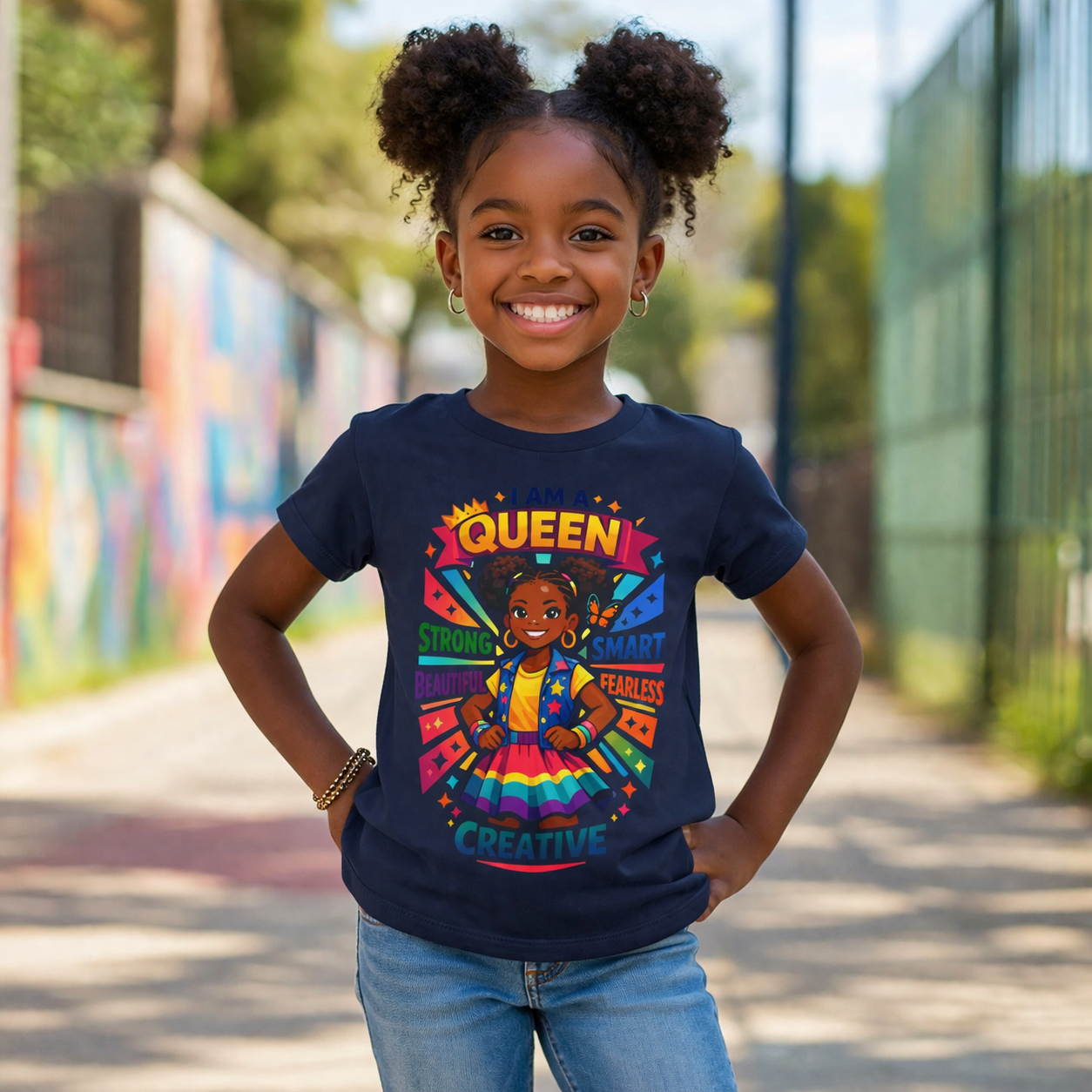 Youth Tee - "Queen" Rainbow Girl Graphic (Strong, Smart, Fearless, Creative)