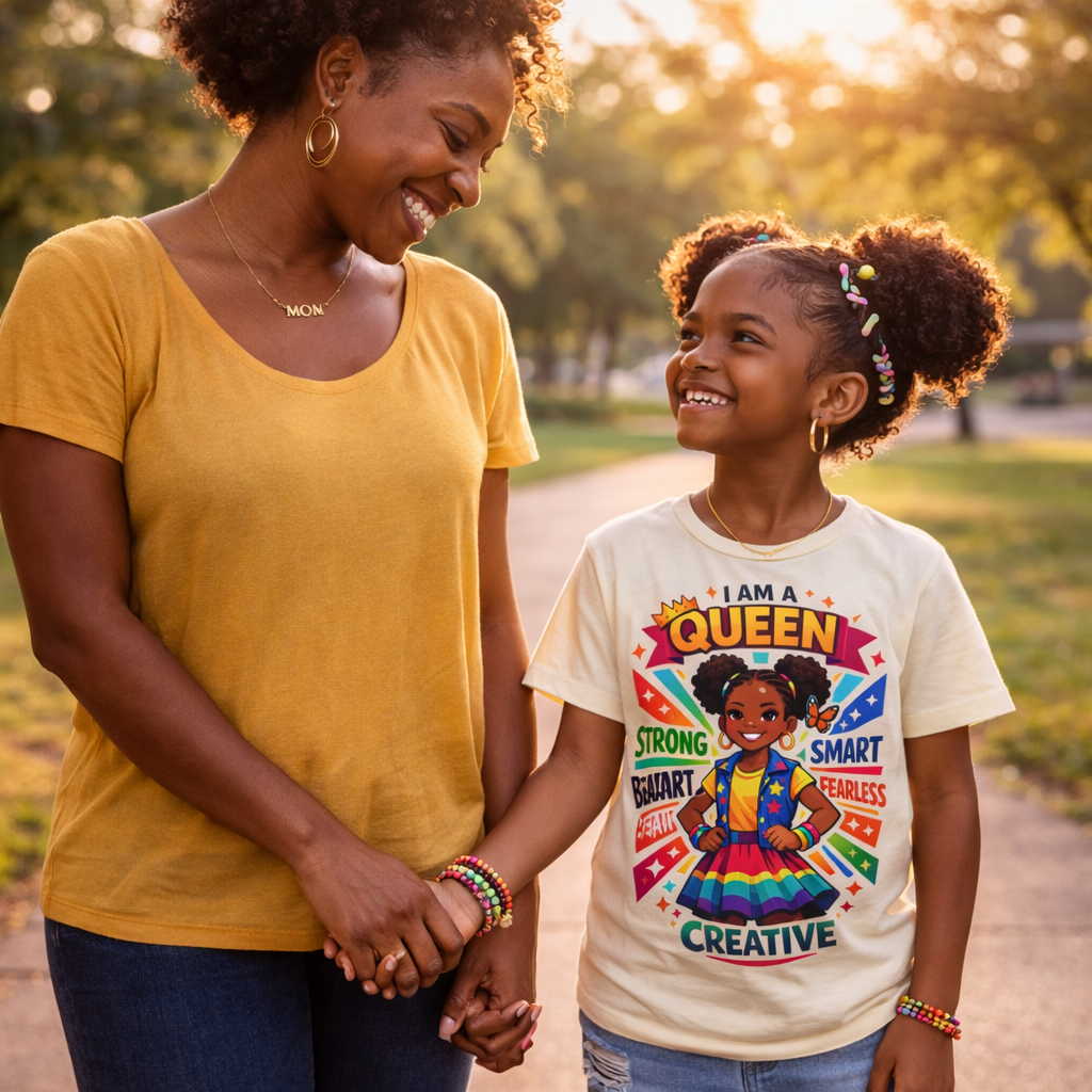 Youth Tee - "Queen" Rainbow Girl Graphic (Strong, Smart, Fearless, Creative)