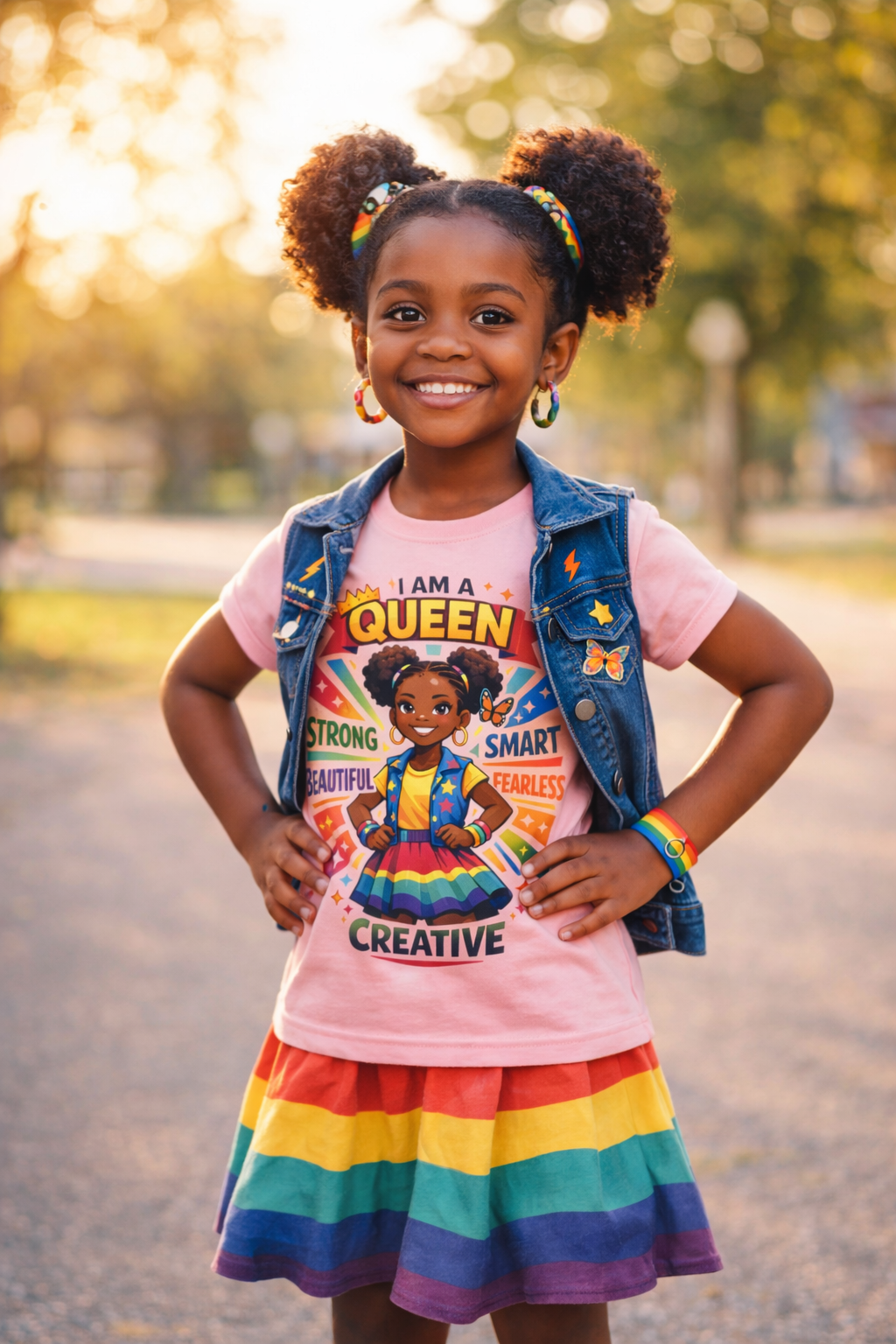 Youth Tee - "Queen" Rainbow Girl Graphic (Strong, Smart, Fearless, Creative)