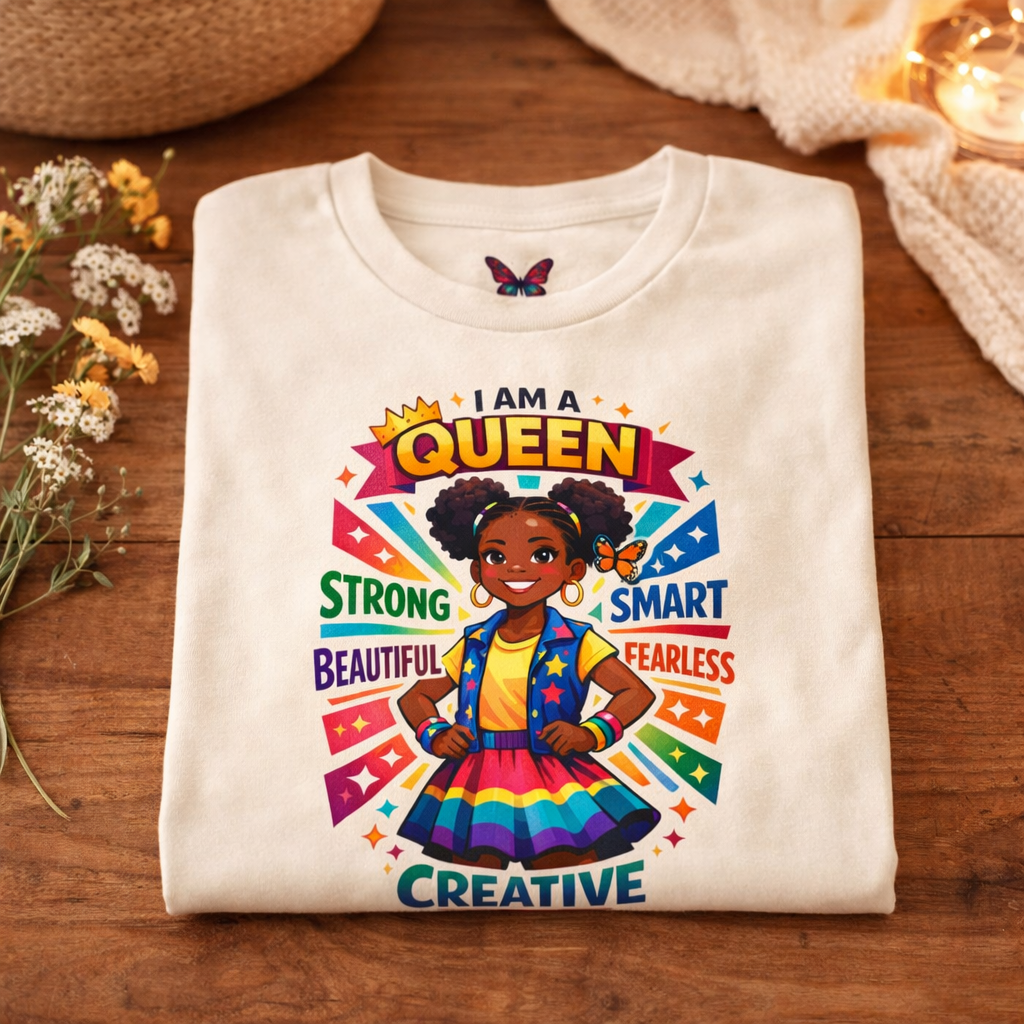 Youth Tee - "Queen" Rainbow Girl Graphic (Strong, Smart, Fearless, Creative)