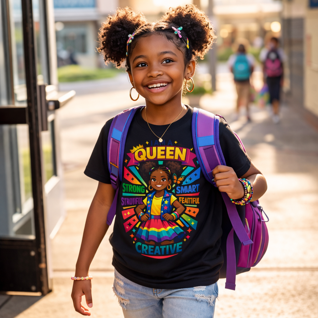 Youth Tee - "Queen" Rainbow Girl Graphic (Strong, Smart, Fearless, Creative)