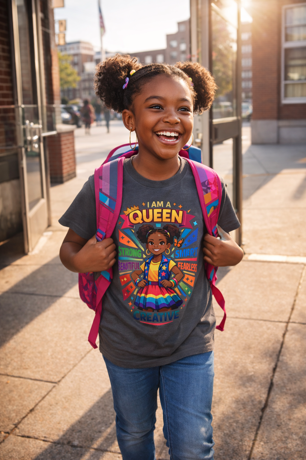 Youth Tee - "Queen" Rainbow Girl Graphic (Strong, Smart, Fearless, Creative)