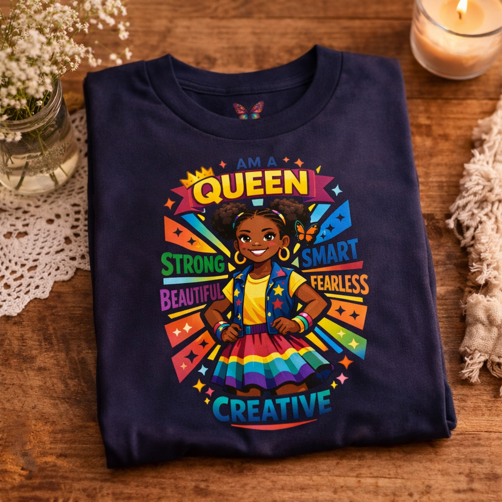 Youth Tee - "Queen" Rainbow Girl Graphic (Strong, Smart, Fearless, Creative)
