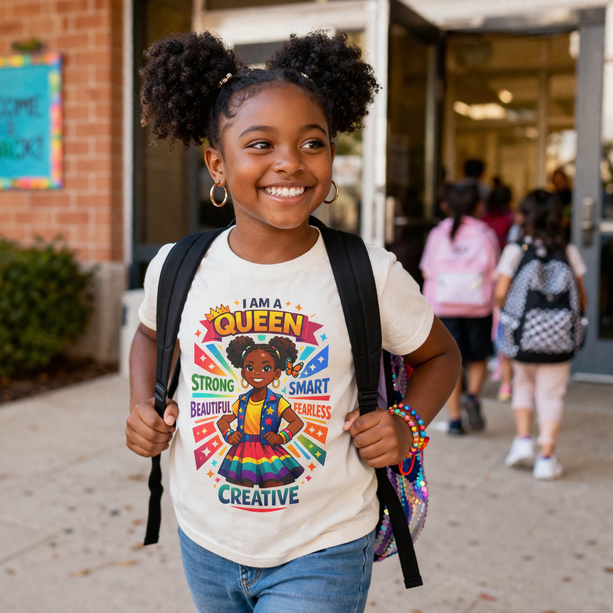Youth Tee - "Queen" Rainbow Girl Graphic (Strong, Smart, Fearless, Creative)