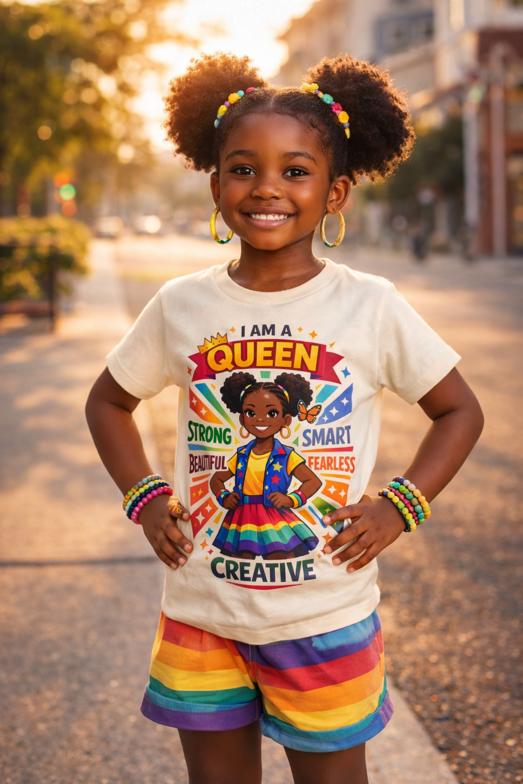 Youth Tee - "Queen" Rainbow Girl Graphic (Strong, Smart, Fearless, Creative)