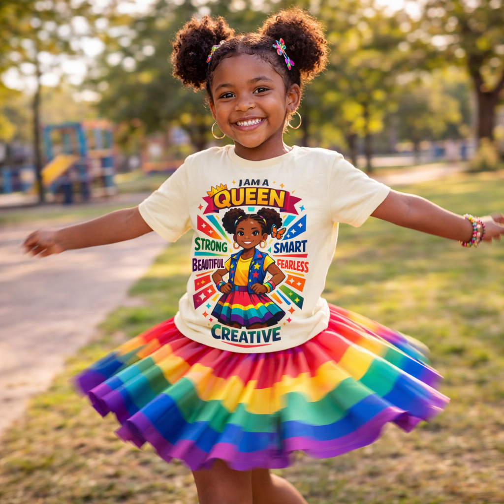 Youth Tee - "Queen" Rainbow Girl Graphic (Strong, Smart, Fearless, Creative)