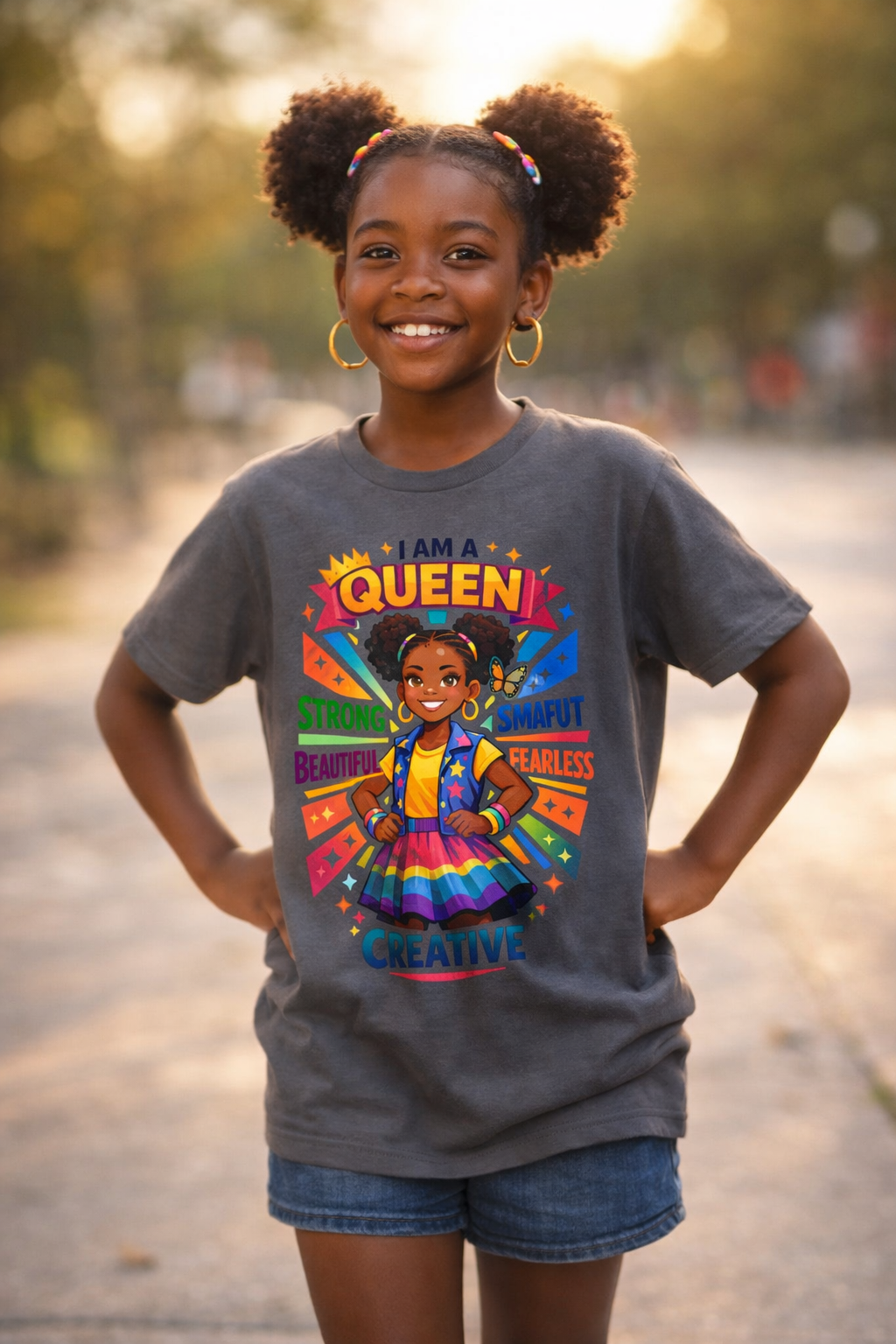 Youth Tee - "Queen" Rainbow Girl Graphic (Strong, Smart, Fearless, Creative)