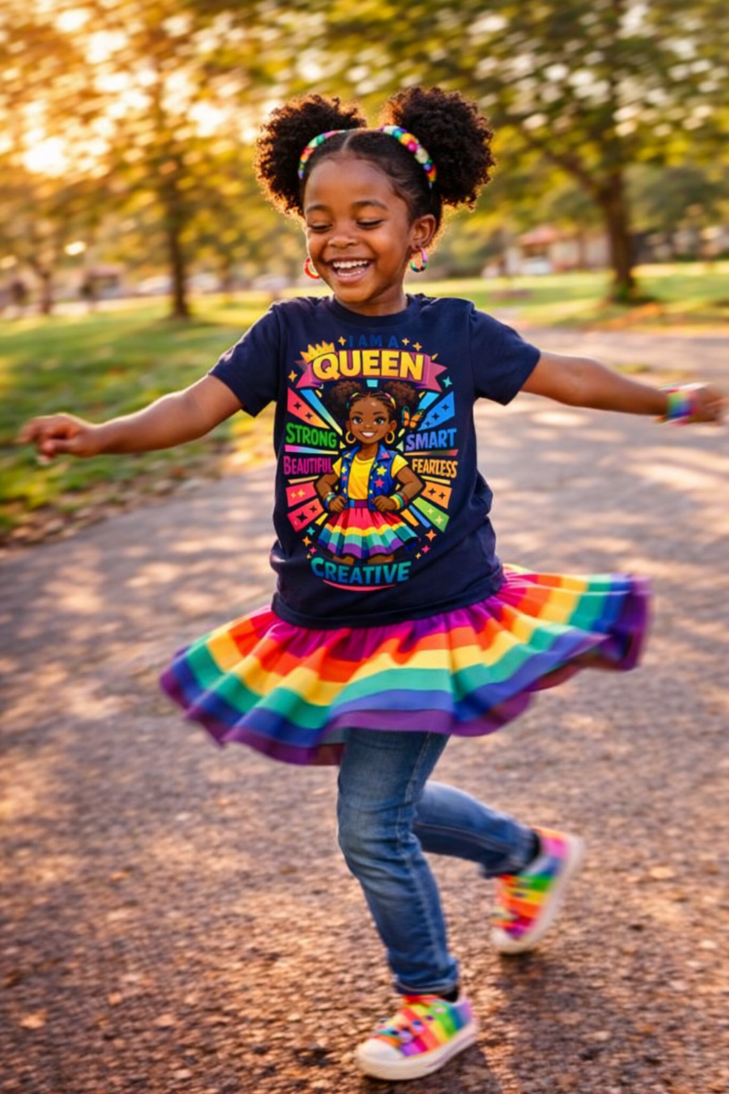 Youth Tee - "Queen" Rainbow Girl Graphic (Strong, Smart, Fearless, Creative)