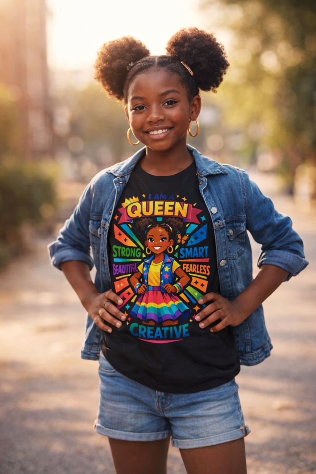 Youth Tee - "Queen" Rainbow Girl Graphic (Strong, Smart, Fearless, Creative)