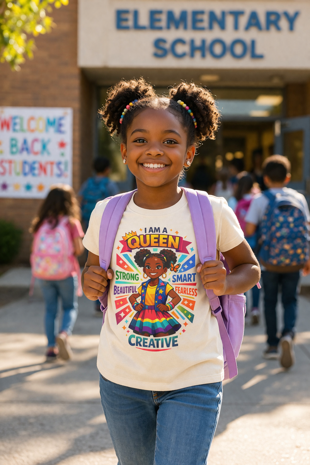 Youth Tee - "Queen" Rainbow Girl Graphic (Strong, Smart, Fearless, Creative)