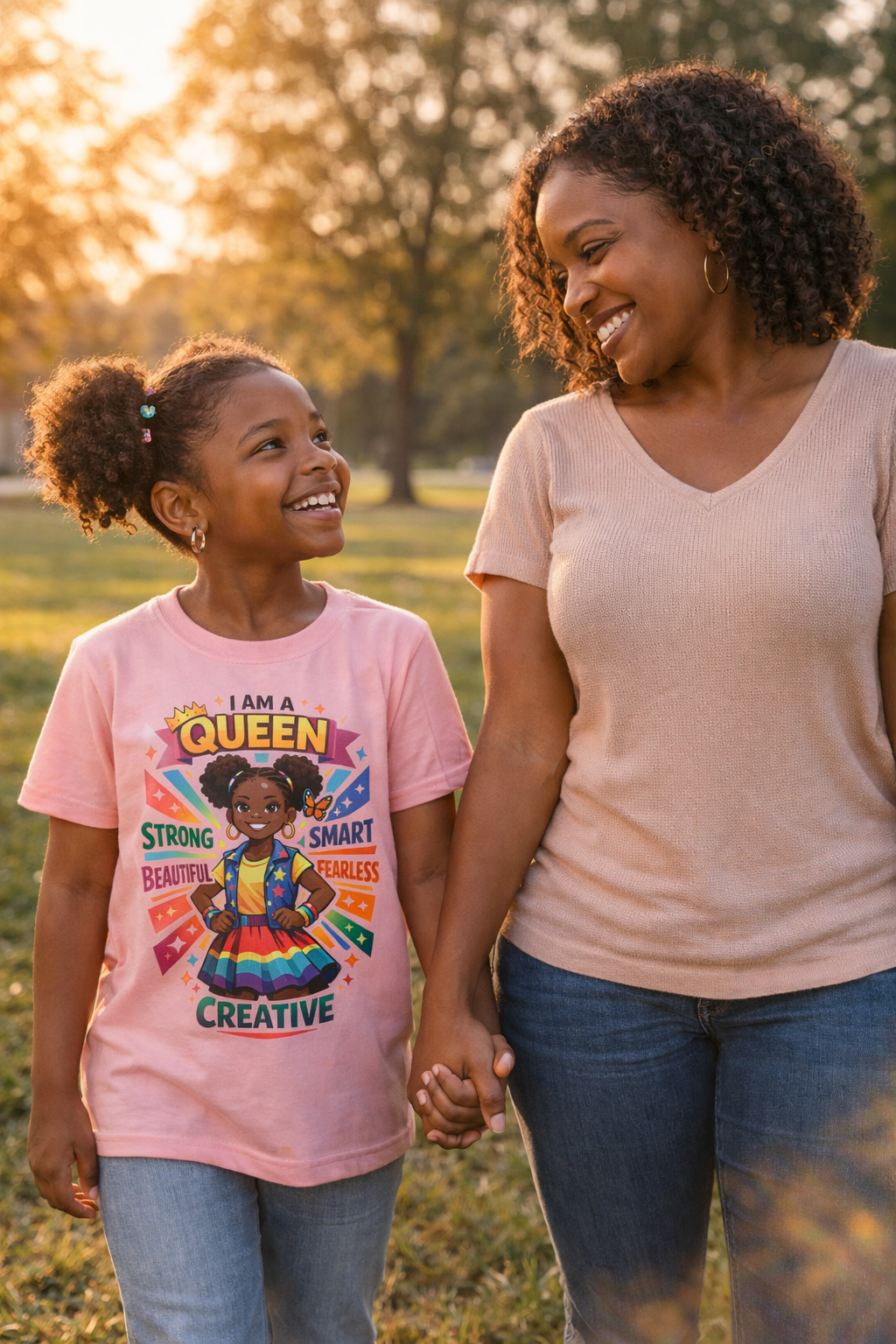 Youth Tee - "Queen" Rainbow Girl Graphic (Strong, Smart, Fearless, Creative)